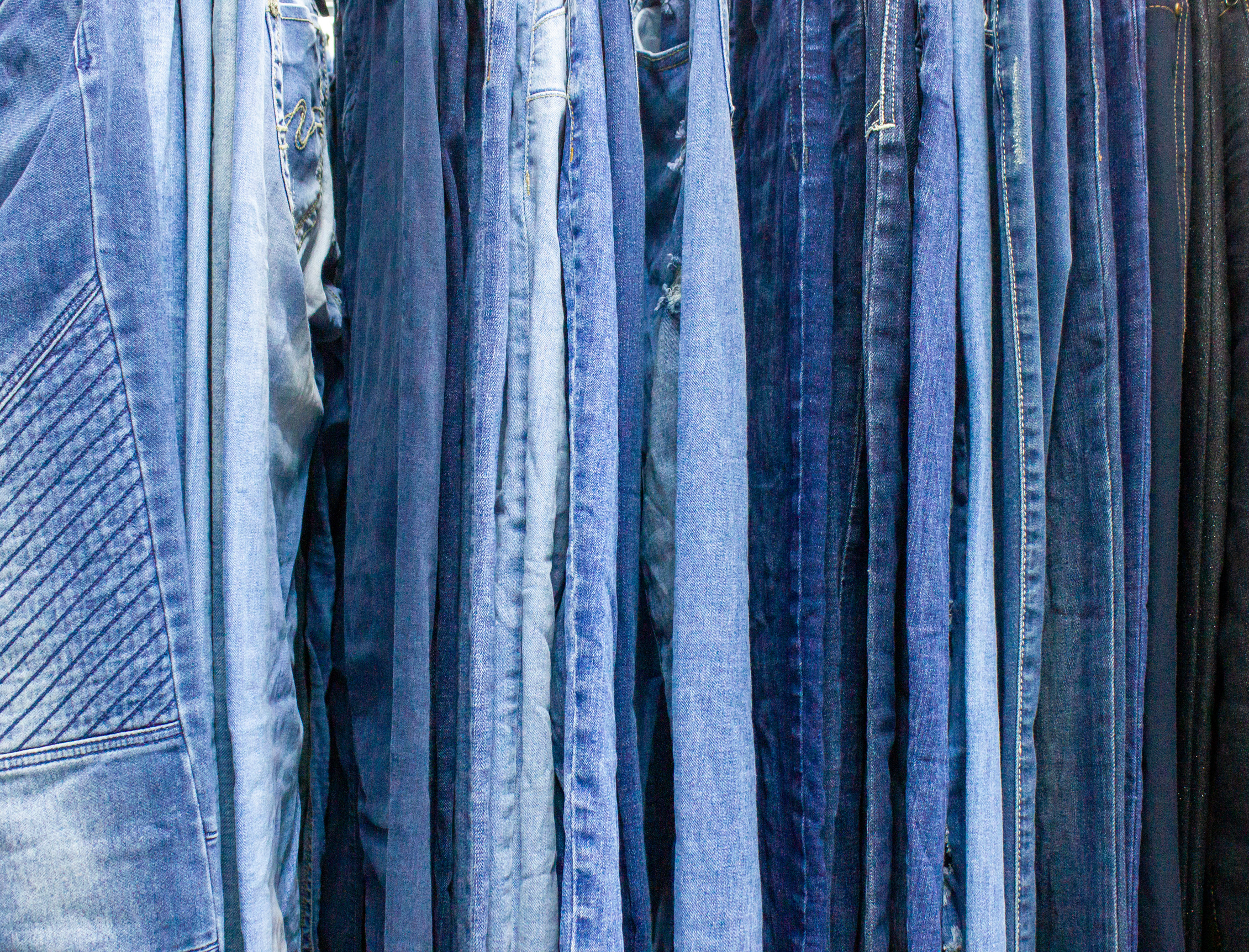 Jeans, jeans selection, denim pants, pants, shop, background.